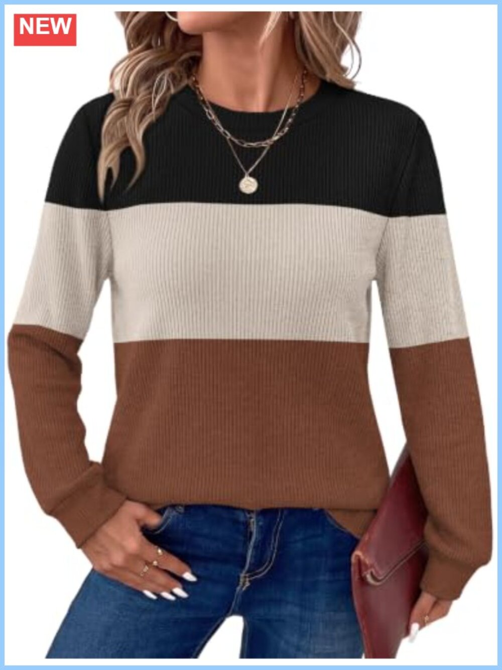 OFEEFAN Women's Long Sleeve Tunic Sweater Crew Neck Ribbed Pullover